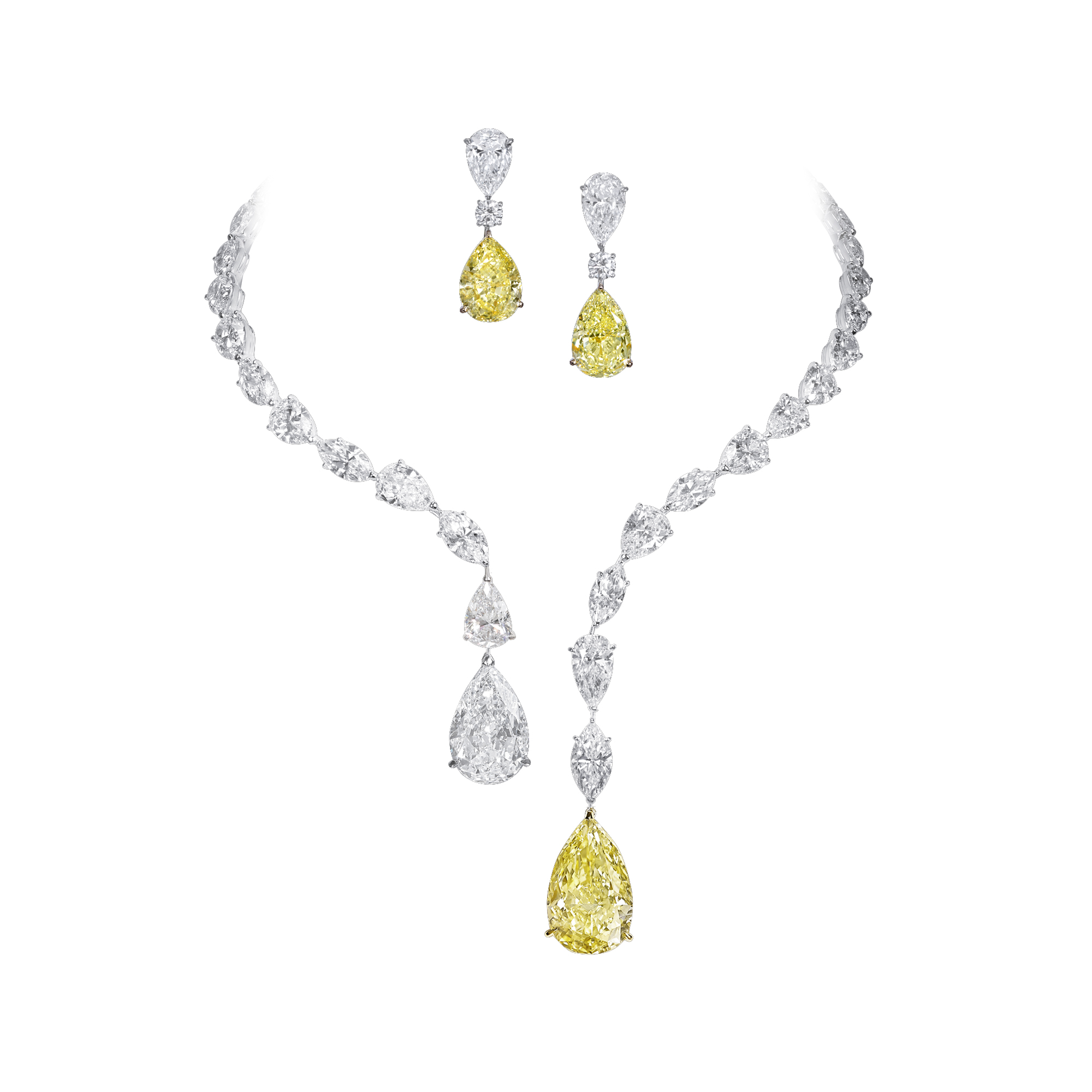 White and Yellow Diamond Pendant Necklace and Earrings - Moussaieff ...