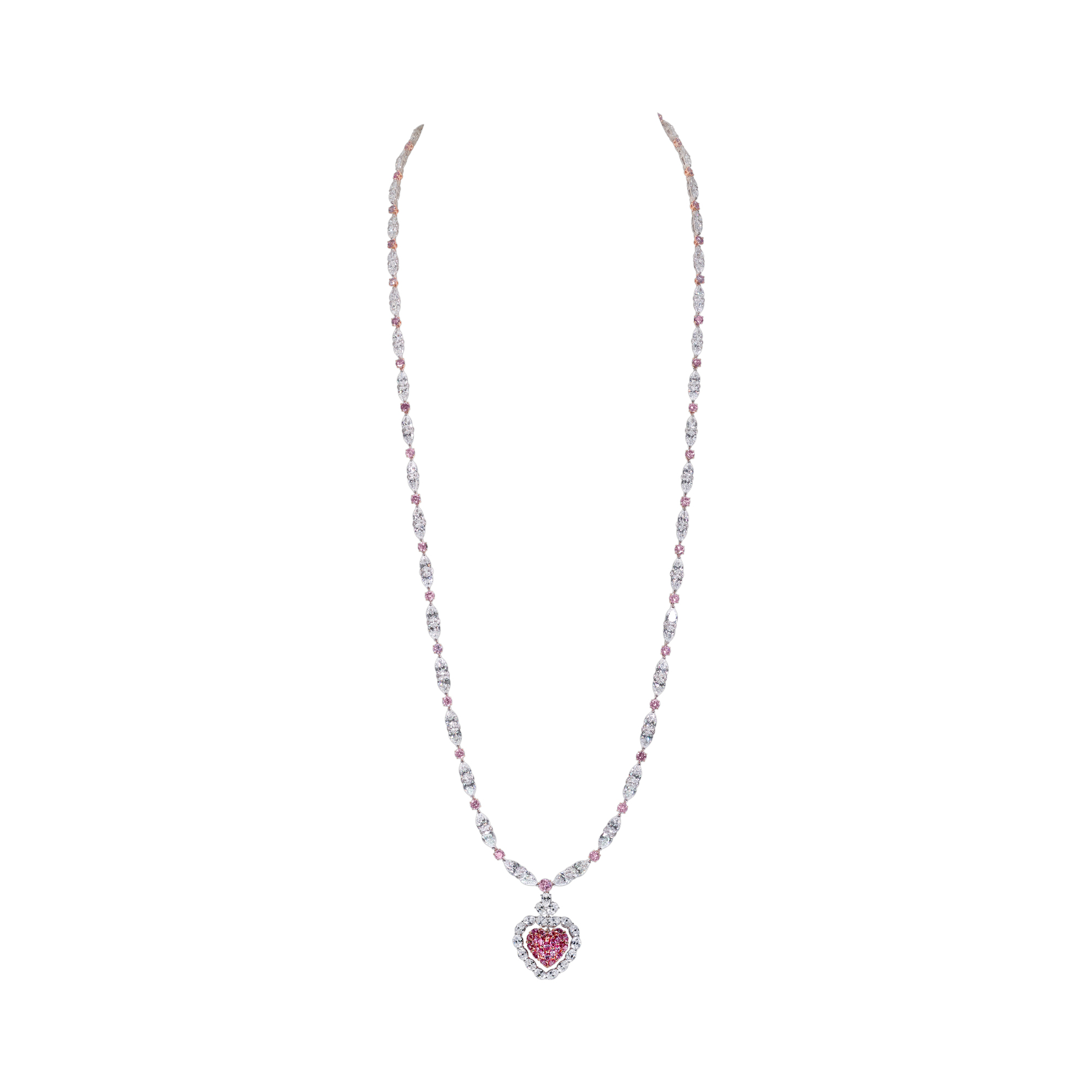 White and Pink Diamond Line Necklace - Moussaieff
